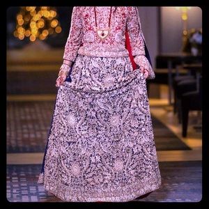 Lehnga chooli in red gold and navy